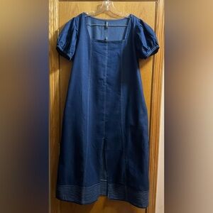 Women’s Stylewe Denim Jean Maxi Dress. Puffy Short Sleeves. Pockets. Lightweight